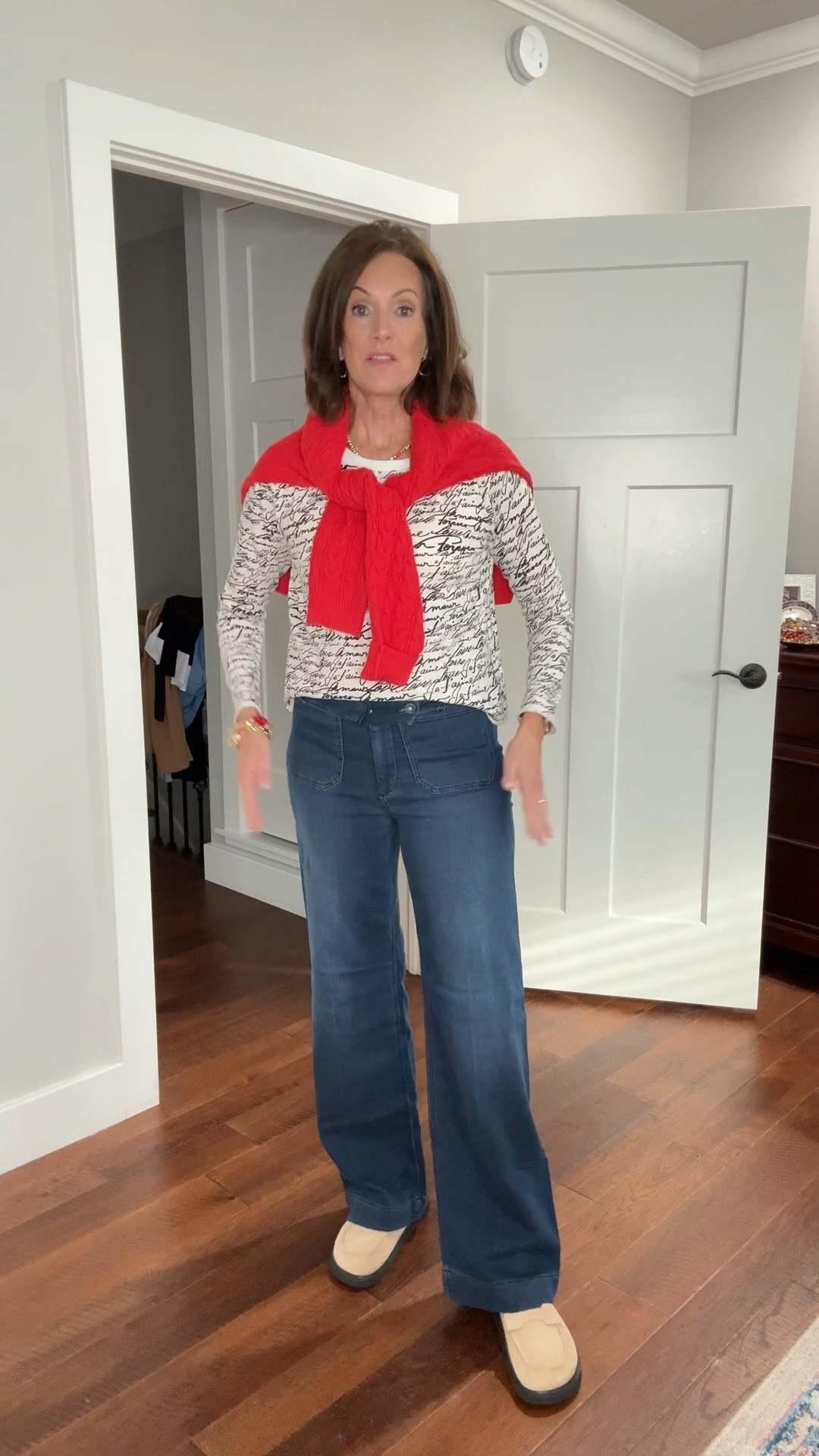 Graphic tee - medium 
Sweatpant “Jeans” - 29 Tall but I wish I would have sized down because these did stretch out.  They are super comfortable! 
Cardigan - large

Outfit of the day
Casual style 


#LTKootd #LTKTall #LTKHoliday