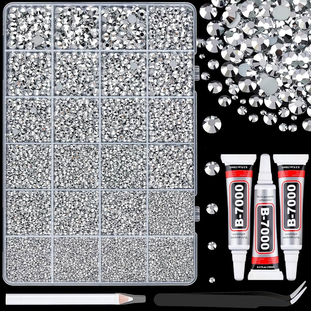 25000Pcs Resin Rhinestones with Tweezers for Crafting, Silver 2-6mm Mixed Sizes Bedazzling Crysta... | Amazon (US)