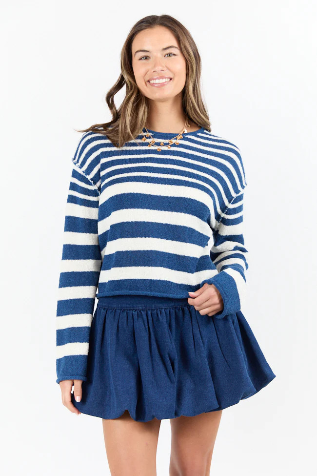 All Decked Out Navy Lightweight Striped Sweater | Pink Lily