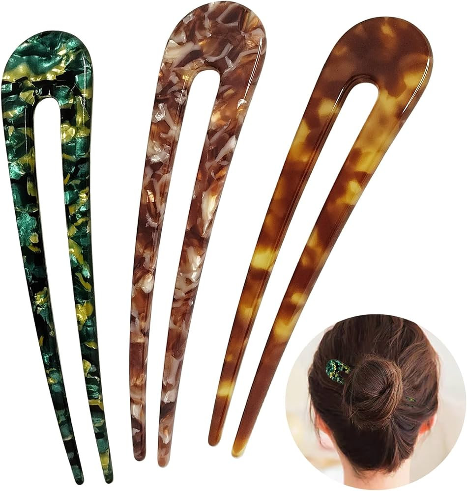 HYFEEL French Hair Pins U Shape Updo Hair Forks 2 Prong Bun Twist Chignon Stick Clips for Women H... | Amazon (US)