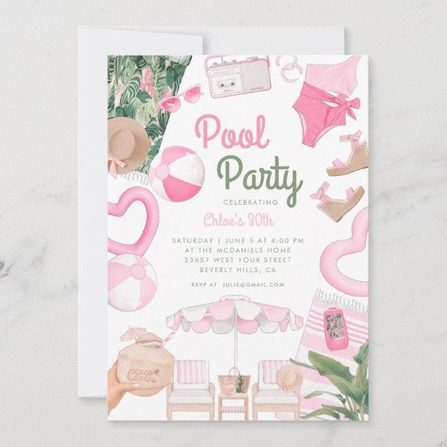 Pink Summertime Glam | Pool Party Invitation | Zazzle