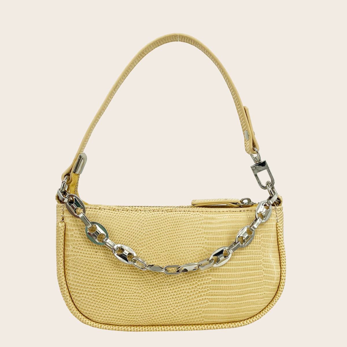 Snakeskin Shoulder Bag With Chain Handle | SHEIN