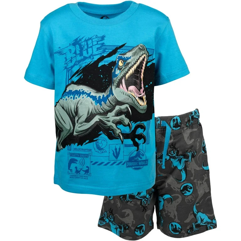 Jurassic World Dinosaur Blue Little Boys T-Shirt and French Terry Shorts Outfit Set Blue / Grey 7... | Walmart (US)