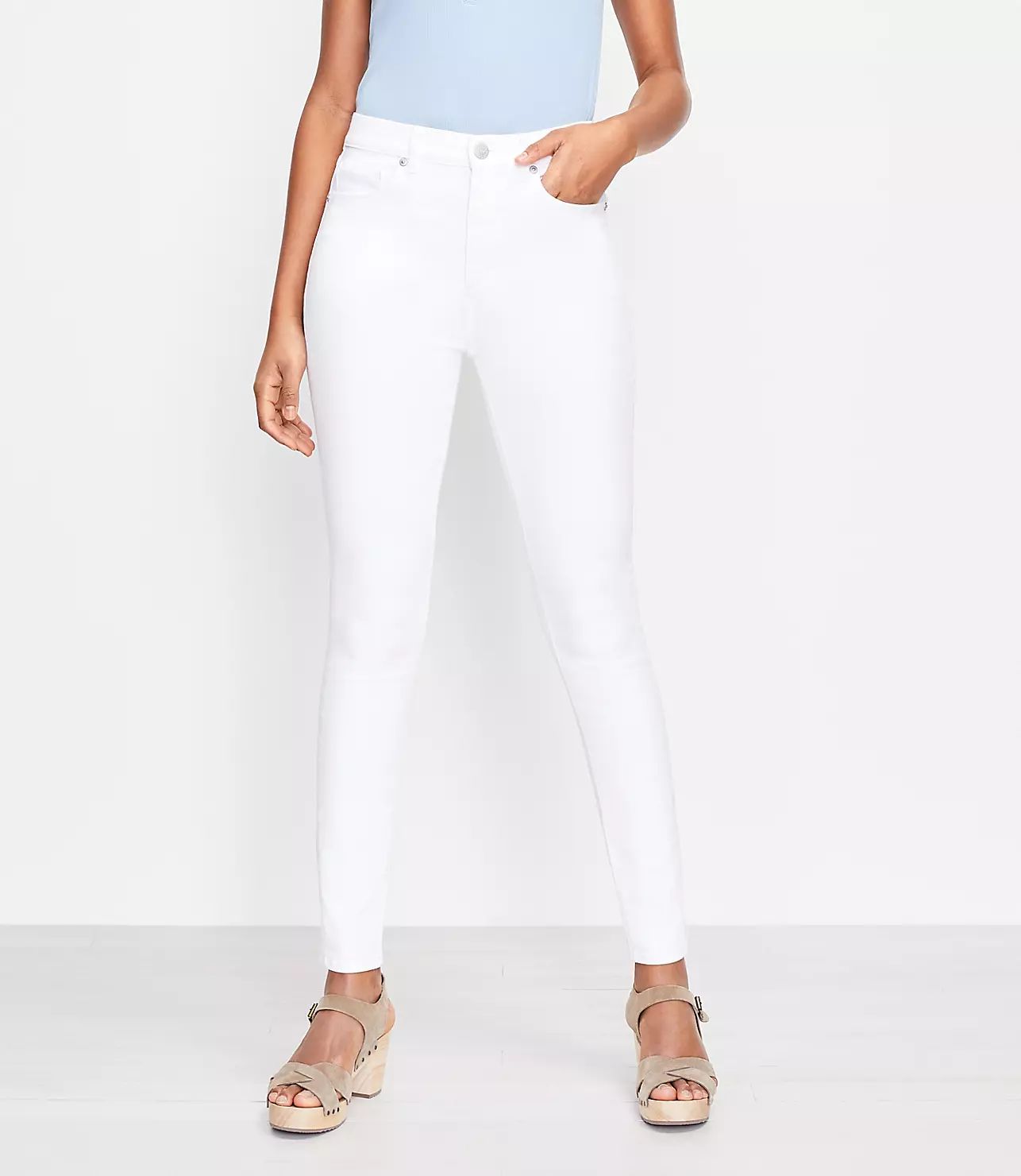 High Rise Skinny Jeans in White | LOFT