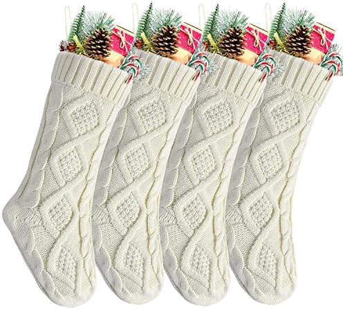 Kunyida 18" 4PCS Unique Ivory White Knitted Christmas Stockings,Style2 | Amazon (US)