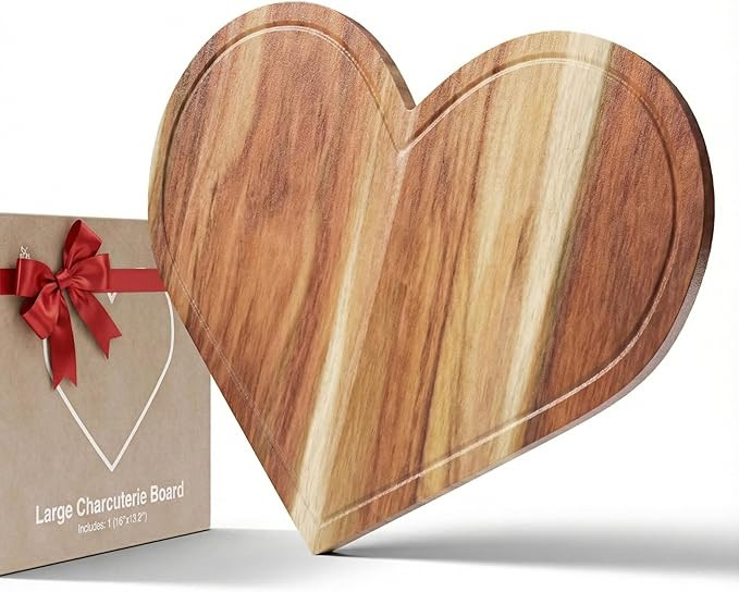 Large Heart Charcuterie Board 16 x 13.2 Inches – Acacia Wood Cutting Board, Heart Shaped Servin... | Amazon (US)
