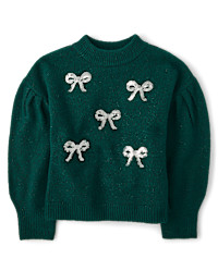 Girls Sequin Bow Sweater - green | The Children's Place