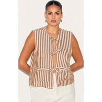 Plus Stone Stripe Tie Front Vest Top | PrettyLittleThing US