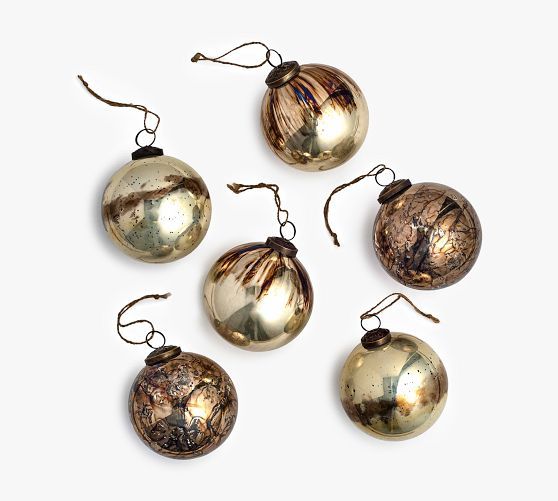 Mouth Blown Antique Gold & Brass Ball Ornaments - Set Of 6 | Pottery Barn (US)
