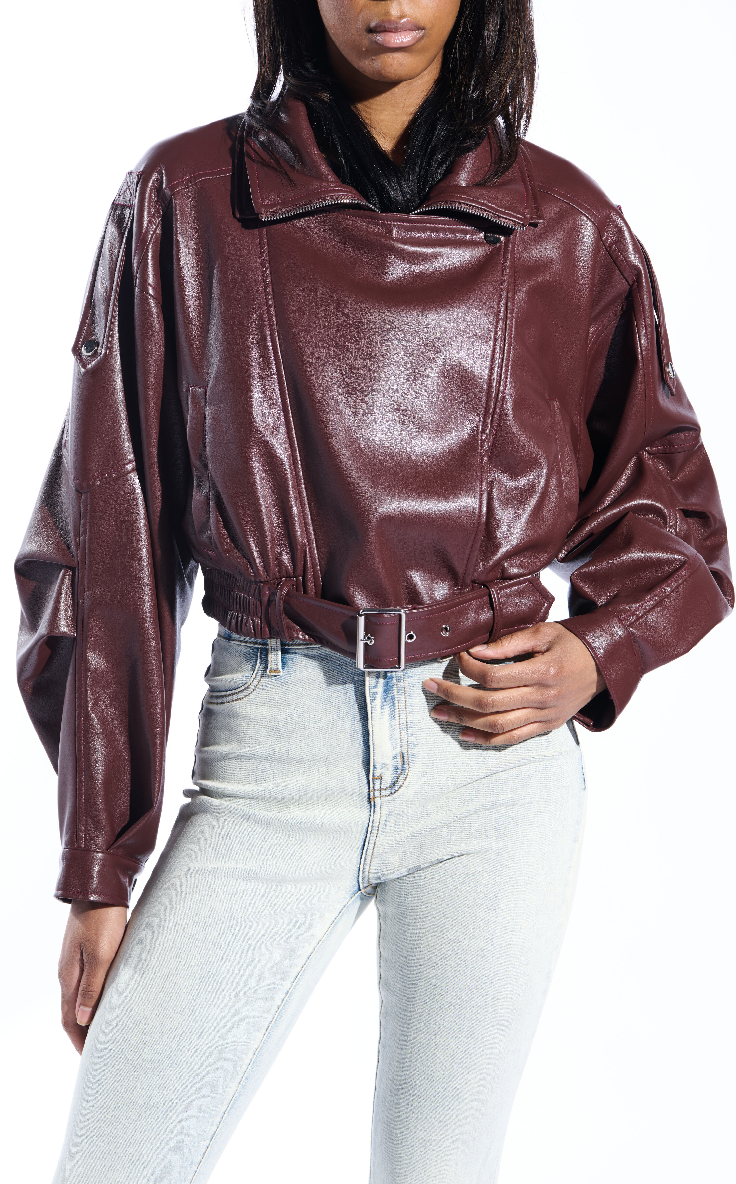 AZALEA WANG Papoose Burgundy Butter Faux Leather Jacket | PacSun