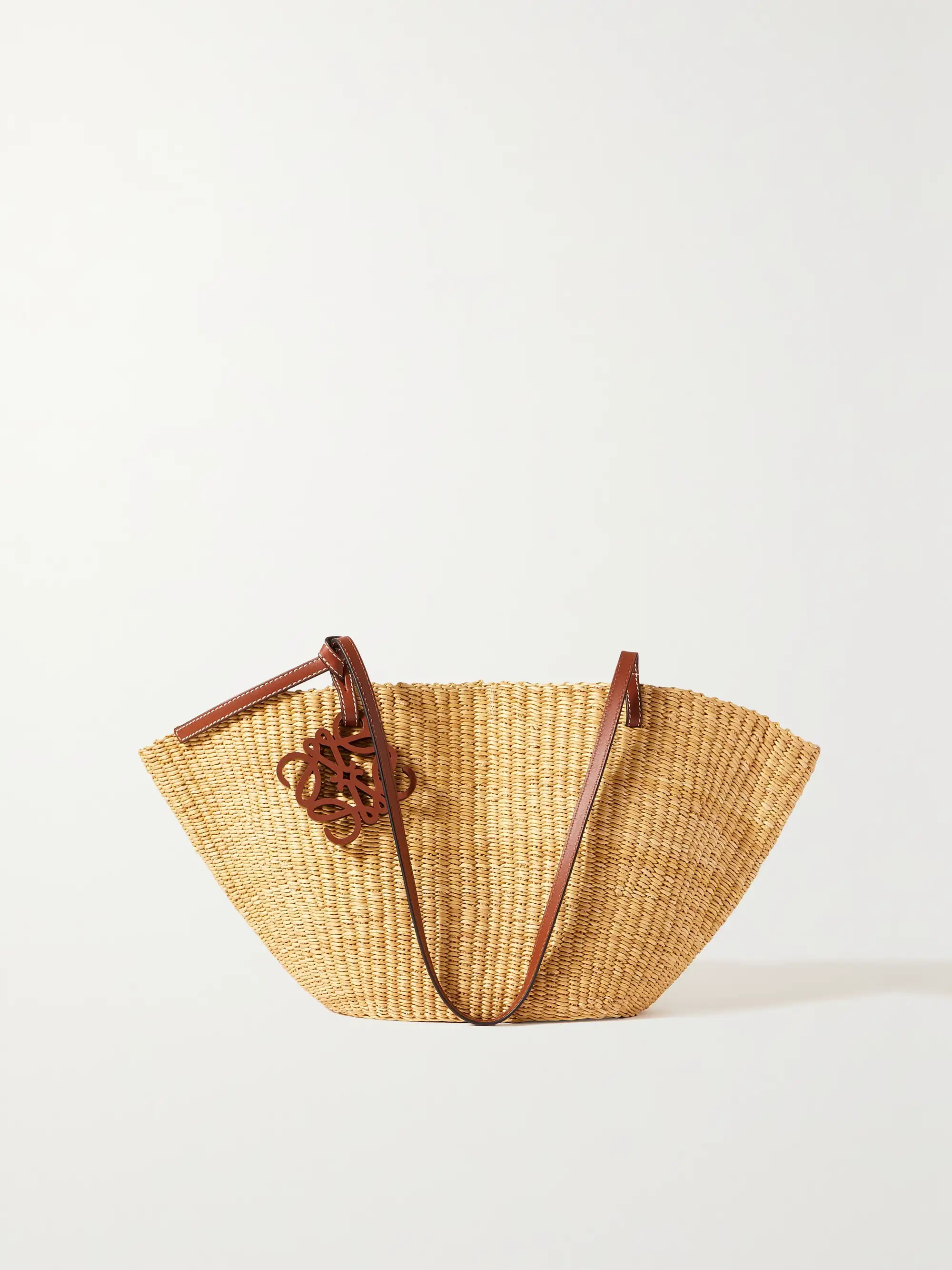Shell small leather-trimmed raffia tote | NET-A-PORTER (US)