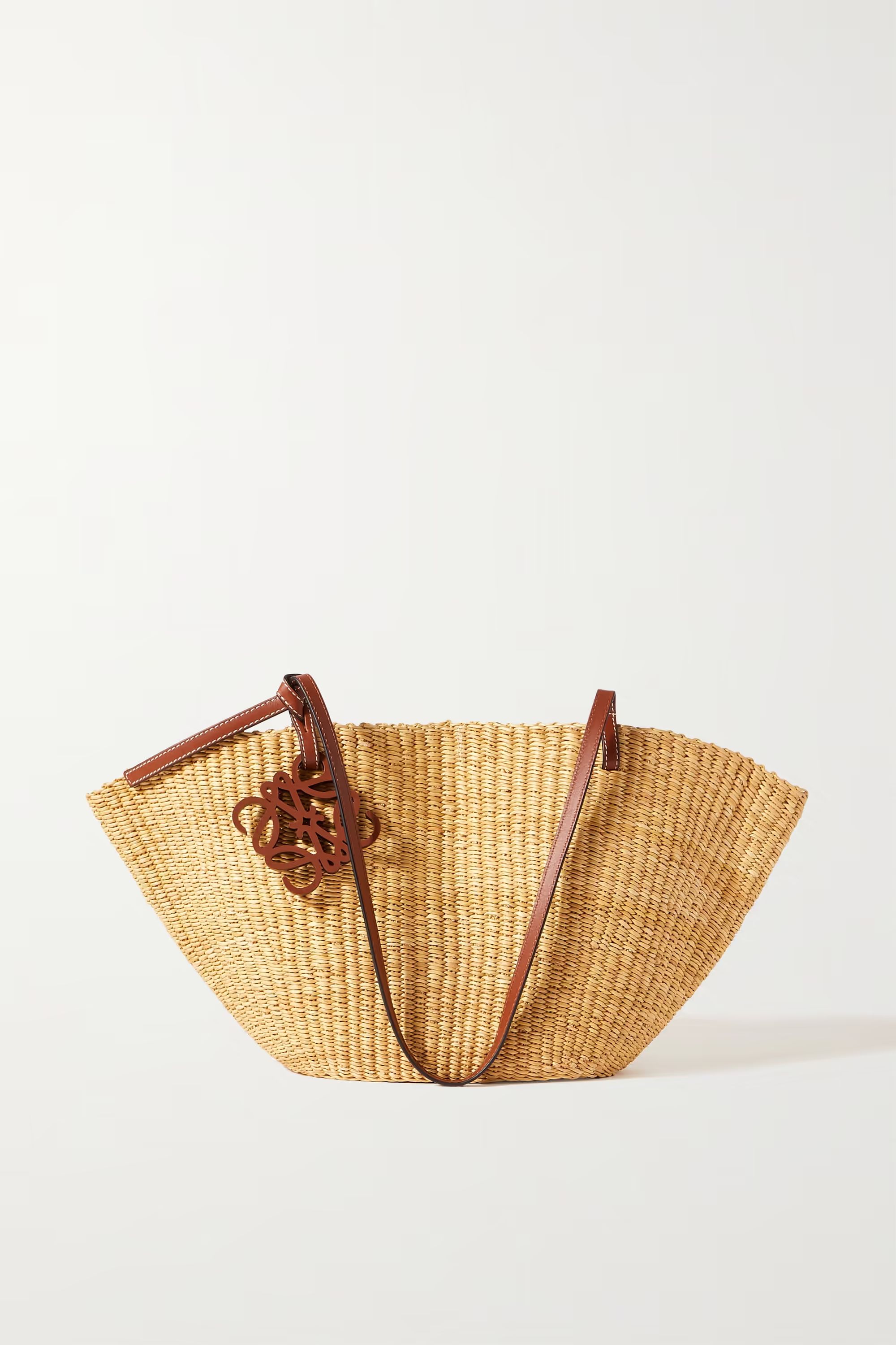 Shell small leather-trimmed raffia tote | NET-A-PORTER (US)