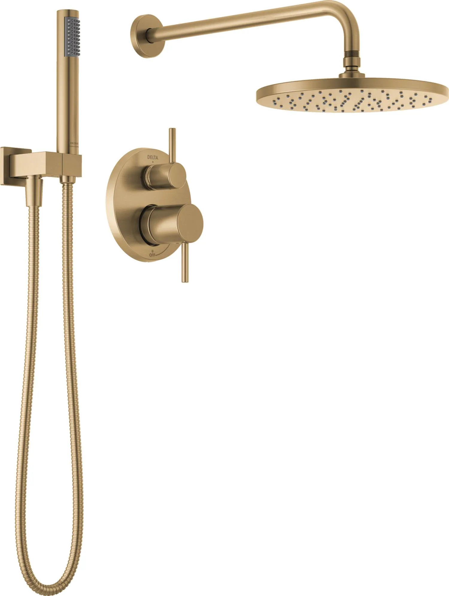 Delta Modern Raincan Shower System Champagne Bronze 2-handle Single function 10-in Round Shower Faucet ( Valve Included ) Rubber | 342702-CZ | Lowe's