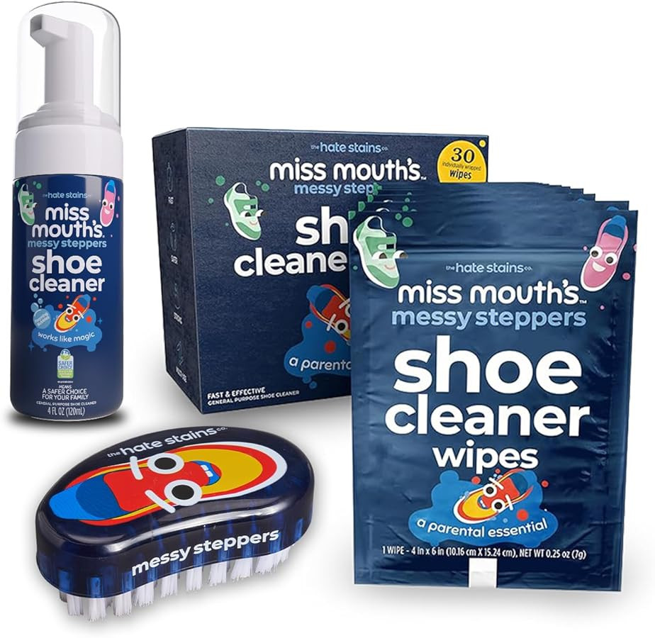 Miss Mouth's Messy Steppers Shoe Cleaner - 4oz Spray and Shoe Cleaning Kit Brush with 30 Pack Wip... | Amazon (US)