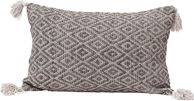 Creative Co-Op Cotton Woven Lumbar Diamond Pattern & Tassels, Black, Cream & Tan Color Pillow | Amazon (US)