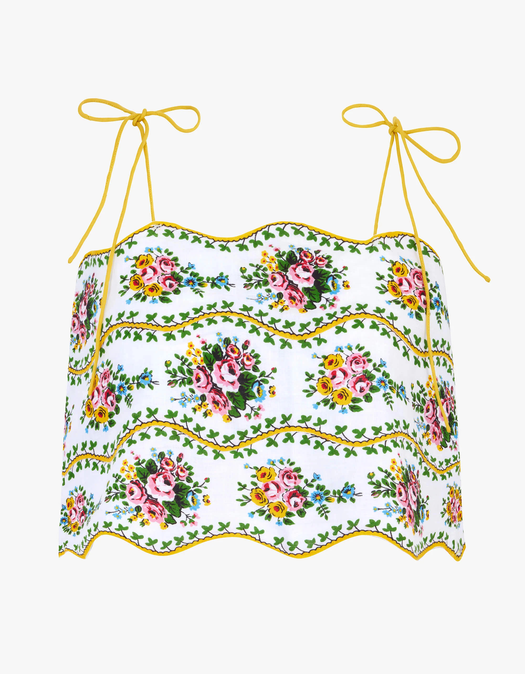 Sicily Top | Yellow, Pink & Blue Floral Blouse | Screen Print Linen | Pink City Prints UK