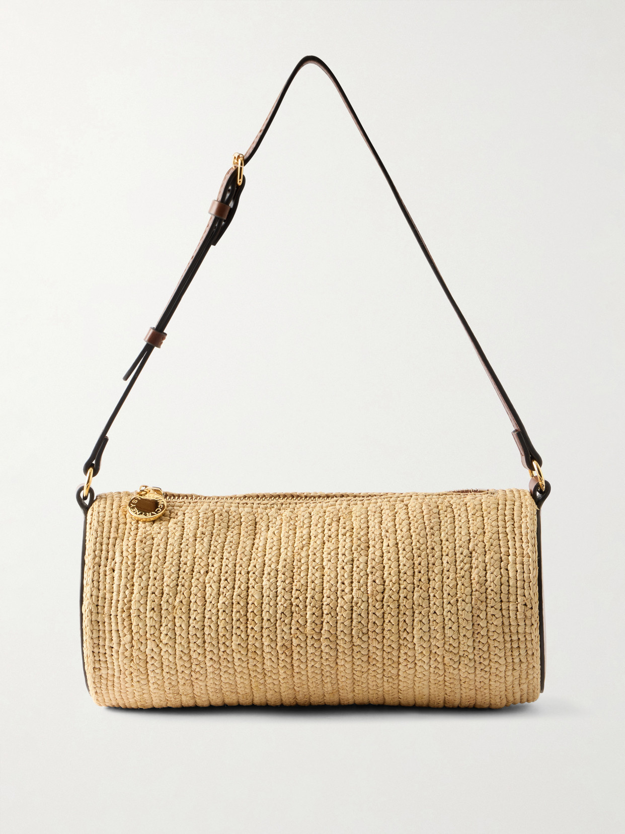 Stella McCartney - Barrel Vegetarian Leather-trimmed Raffia Shoulder Bag - Neutrals | NET-A-PORTER (US)