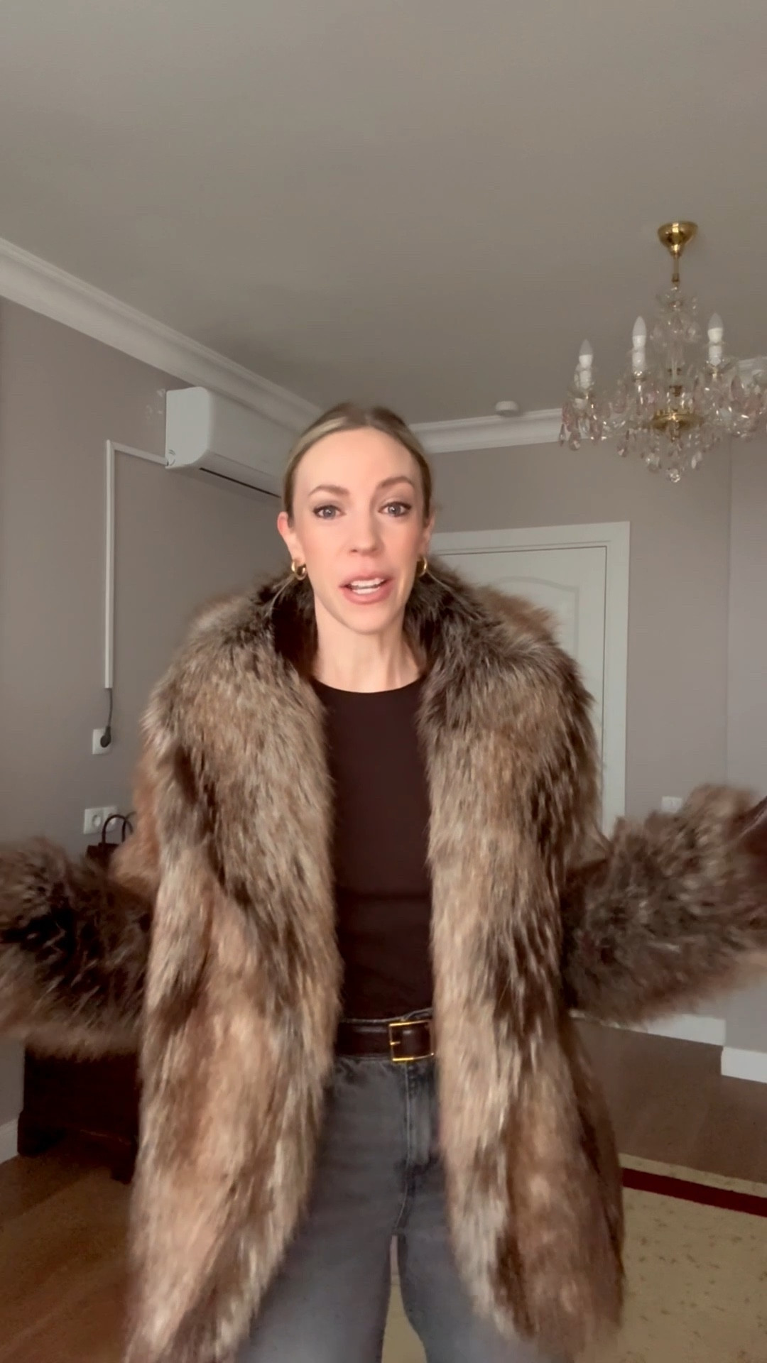 Faux fox fur coat, Zara chocolate brown tee, Zara gray jeans (under $50), chocolate brown lug sole boots, GRWM, winter ootd 

#LTKootd #LTKgrwm #LTKFindsUnder50