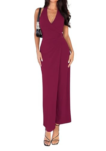 PRETTYGARDEN Halter Dresses for Women 2026 Elegant Classy Spring V Neck Tie Backless Summer Wedding Guest Cocktail Midi Dress(Wine Red,X-Large) | Amazon (US)