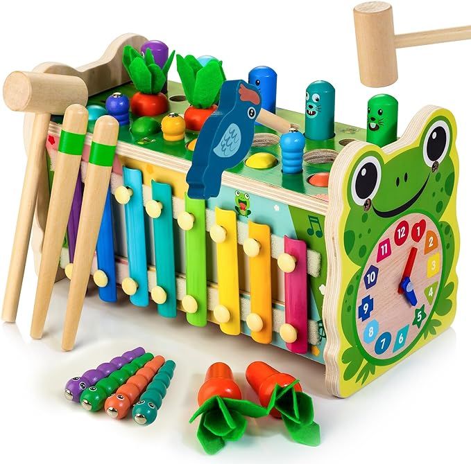 Amtreen 6 in 1 Wooden Montessori Toys for 1 Year Old, Whack-A-Mole Hammering Pounding Toy with Xy... | Amazon (US)