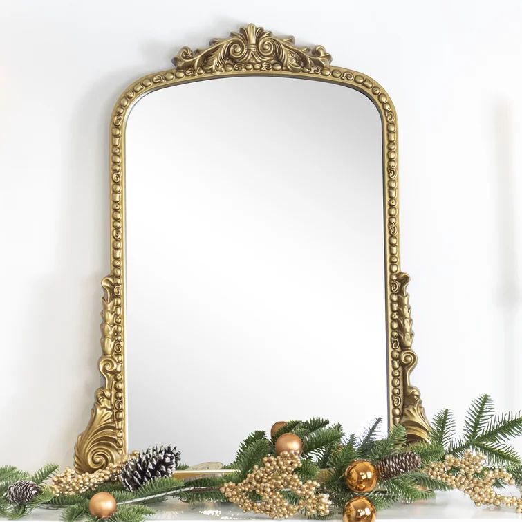 Traditional Ornate Frame Arch Mantel Wall Mirror Baroque Inspired Bathroom Vanity Rectangle Wall ... | Wayfair North America