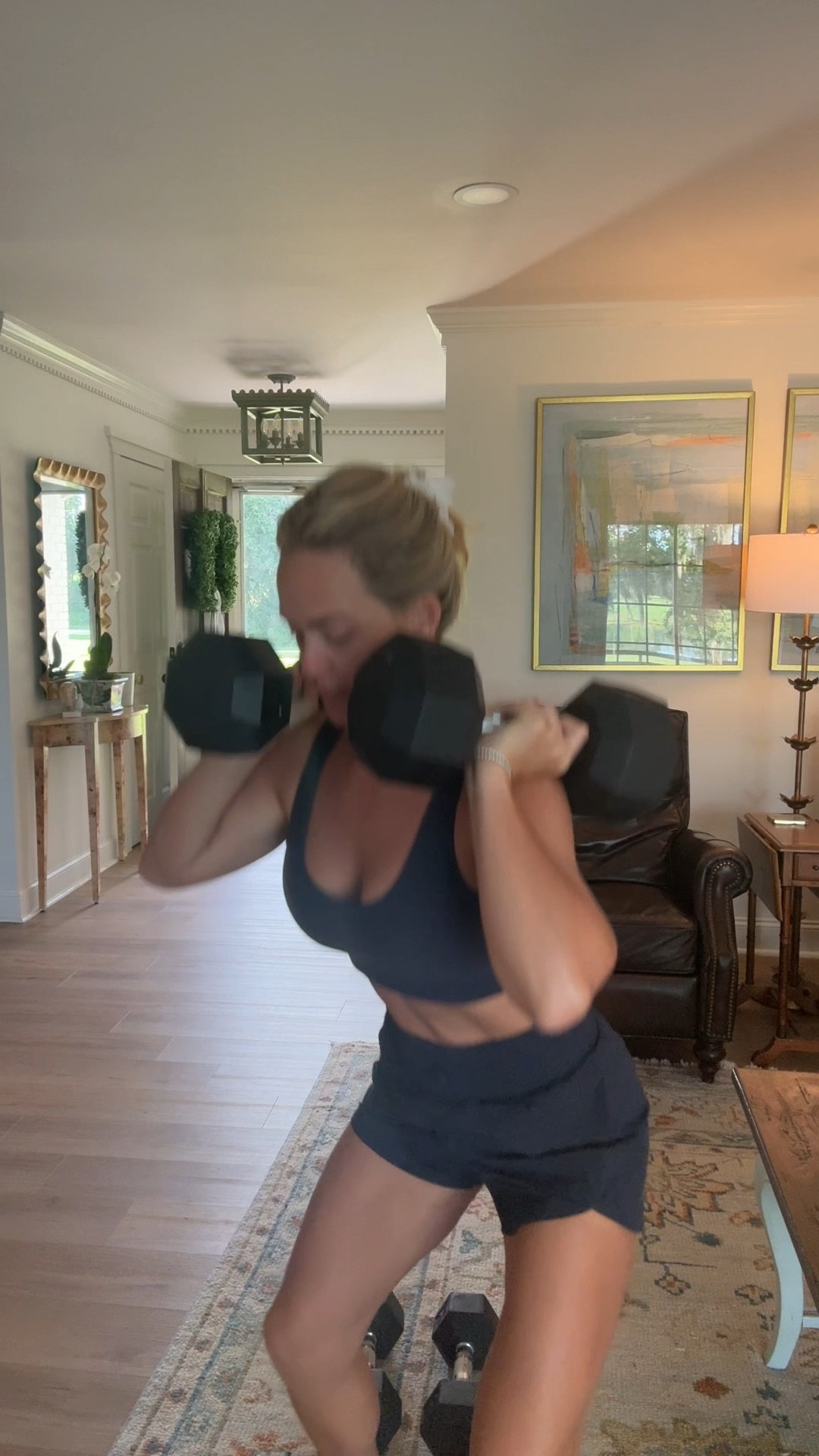 Workout fit that’s inexpensive but so cute bc it’s matchy matchy. 

This navy is so pretty. 

XS in shorts and small in bra

#LTKActive #LTKfitness #LTKVideo