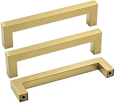 10 Pack goldenwarm Gold Cabinet Pulls Square Kitchen Hardware Handles - LSJ12GD160 Brushed Brass ... | Amazon (US)