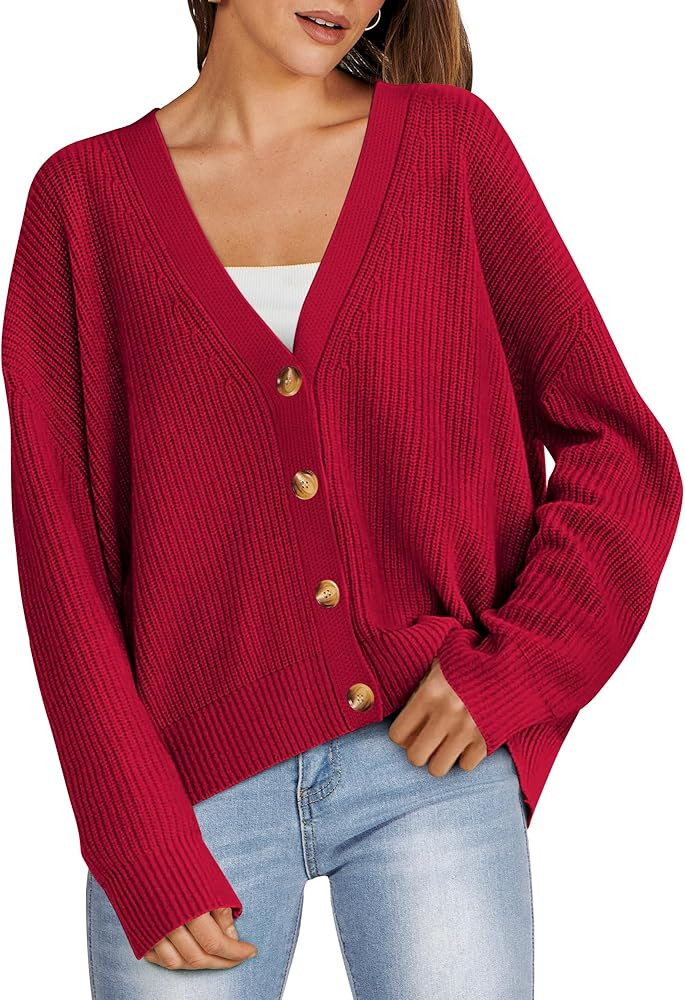 ANRABESS Women Cardigan Sweaters 2024 Fall Oversized Button Open Front Knit Lightweight Cardigans... | Amazon (US)