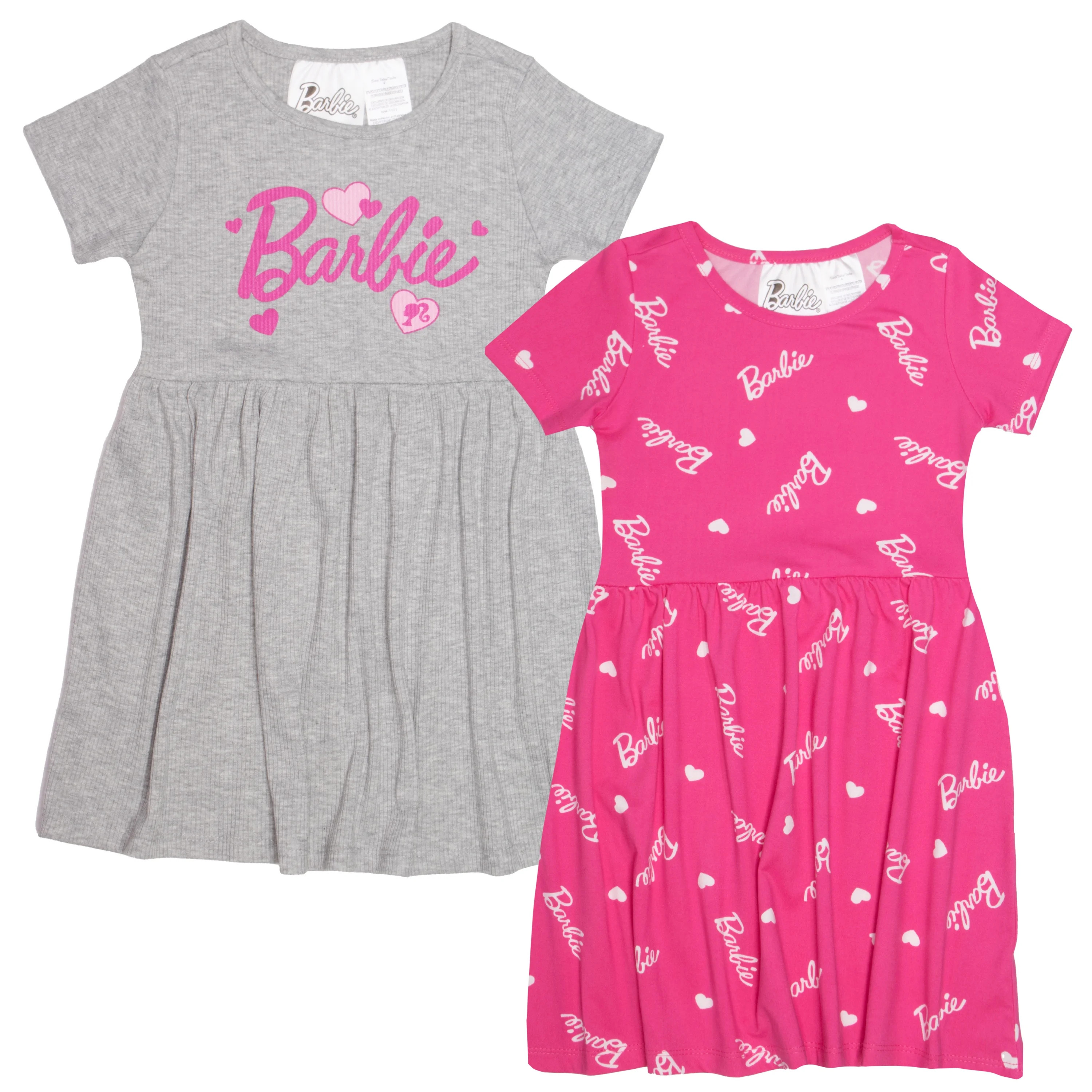 Barbie Girl's Casual Stretch Dress 2-Pack with Barbie Graphic Print Logo - Set of Short Sleeve Su... | Walmart (US)