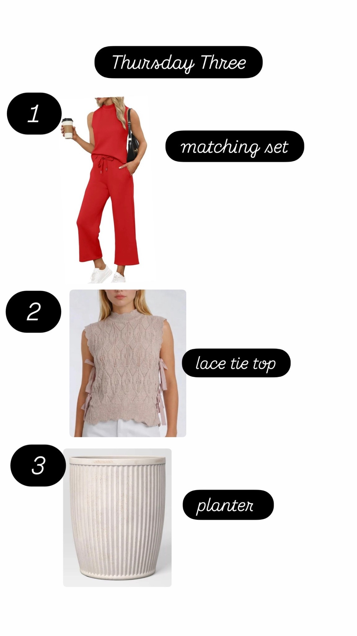 Thursday Three-#matchingset #lacetop #outdoordecor #amazon #walmart #target 

#LTKOver40 #LTKSaleAlert #LTKHome