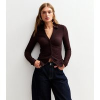 Women's Brown Textured Jersey Collared Long Sleeve Top New Look | New Look (UK)
