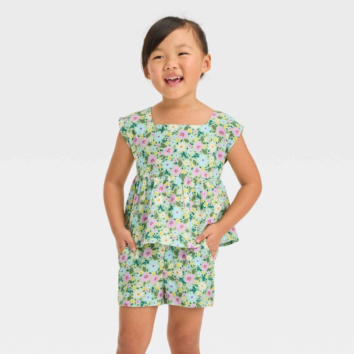 Toddler Girls' Floral Top & Bottom Set - Cat & Jack™ Green | Target
