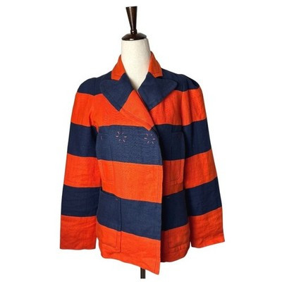 Sonia Rykiel Jacket Women Small Orange Blue Stripe Linen Double Breasted Blazer | eBay | eBay US