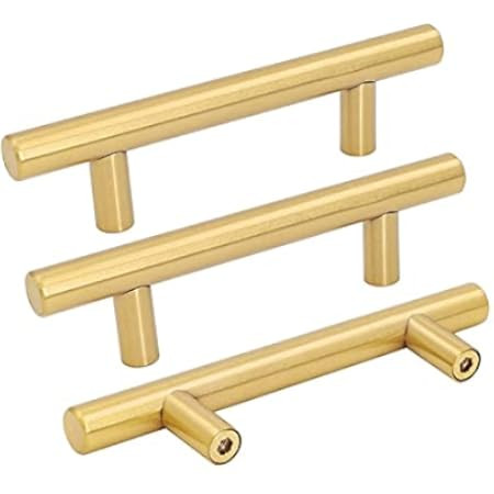goldenwarm 10Pcs Cabinet Bar Handles Brushed Brass Dresser Drawer Pulls 3-3/4in(96mm) Kitchen Cabine | Amazon (US)