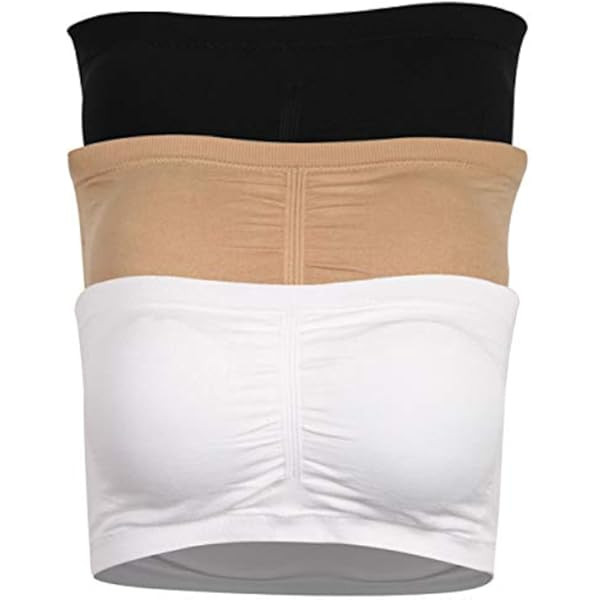 Feluog 3 Pieces Women Strapless Bandeau Bra, Padded Bralette Bra Seamless Bandeau Tube Top Bra | Amazon (US)