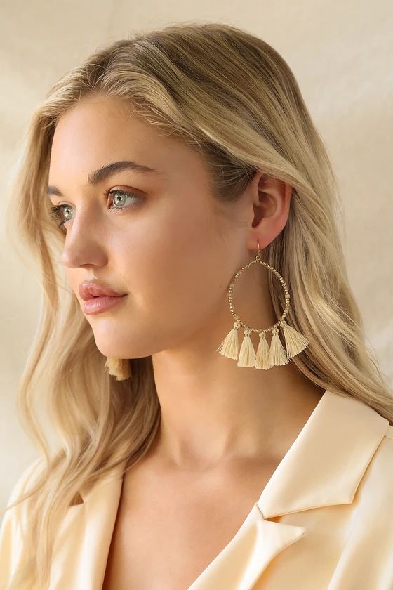 Fantastic Fortune Beige Beaded Tassel Earrings | Lulus (US)