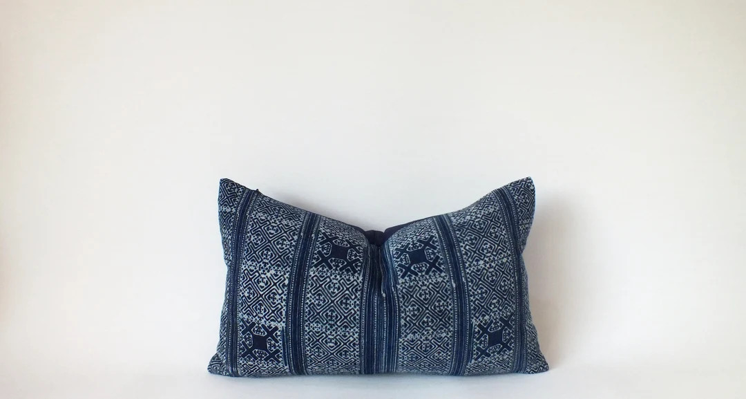 Hmong Batik Block Print Indigo Navy blue decorative Pillow Cover ethnic tribal cushion case Handw... | Etsy (US)
