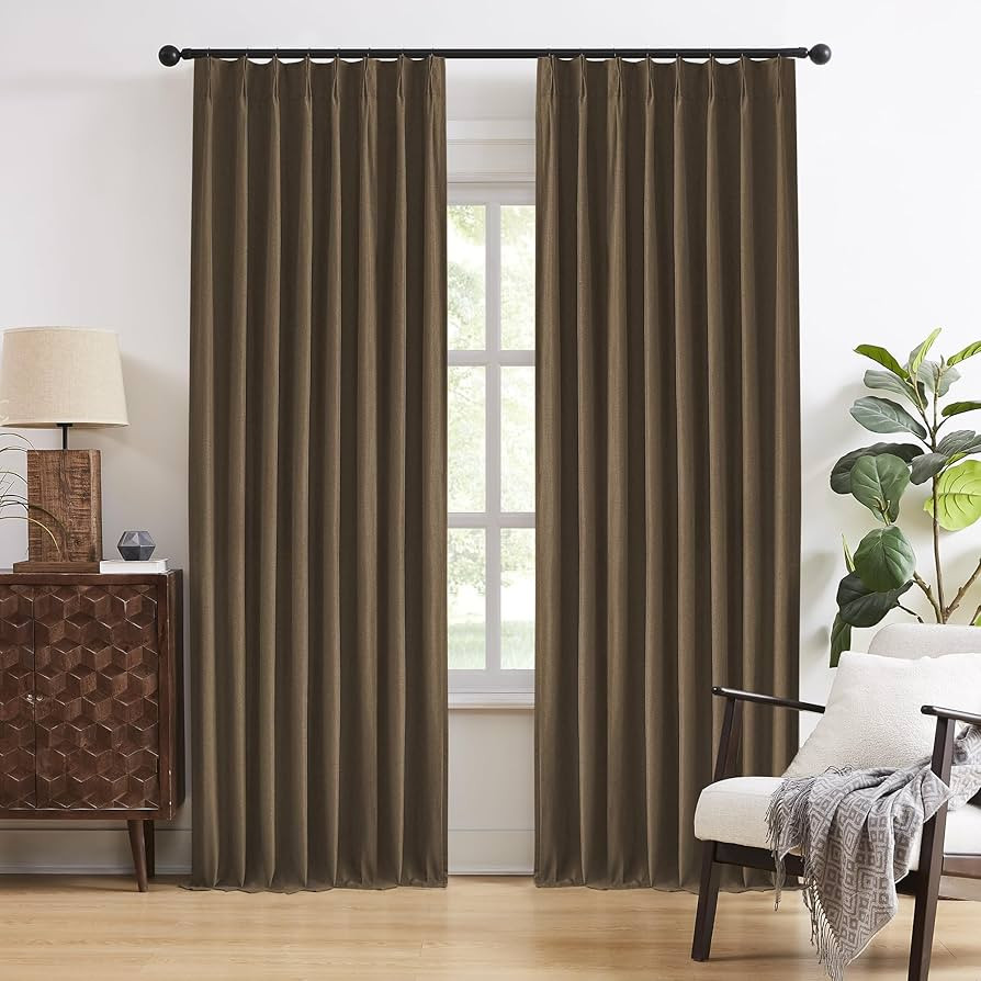 DUALIFE Chocolate Brown Pinch Pleated Blackout Curtains 105 Inches Long, Back Tab with Hooks, Lin... | Amazon (US)