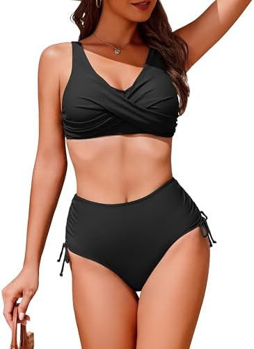 AI'MAGE Women's High Waisted Bikini Set Tummy Control 2 Piece Swimsuit for Women Push Up Twist Fr... | Amazon (US)