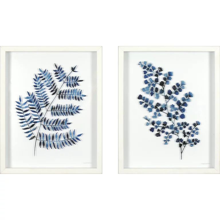 Crystal Art Gallery Contemporary Botanical Set of 2 Framed Glass Prints, Blues | Walmart (US)