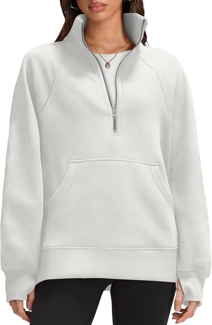 OFEEFAN Quarter Zip Sweatshirts For Women Pullover Oversized Hoodies Sweaters Fall Outfits Winter... | Amazon (US)