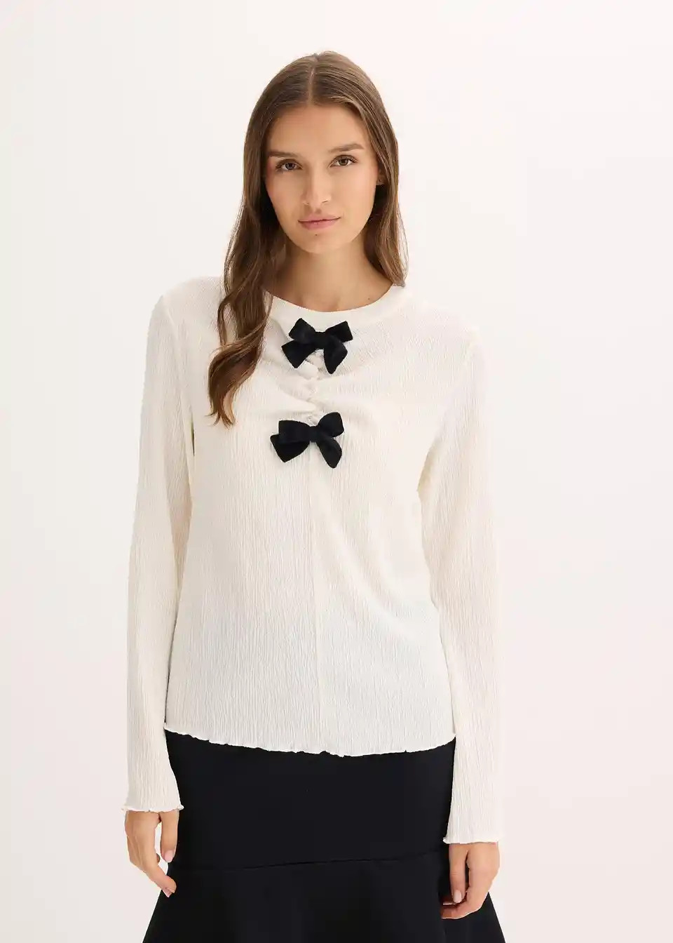 Langarmshirt aus strukturiertem Crêpe | Bonprix DE