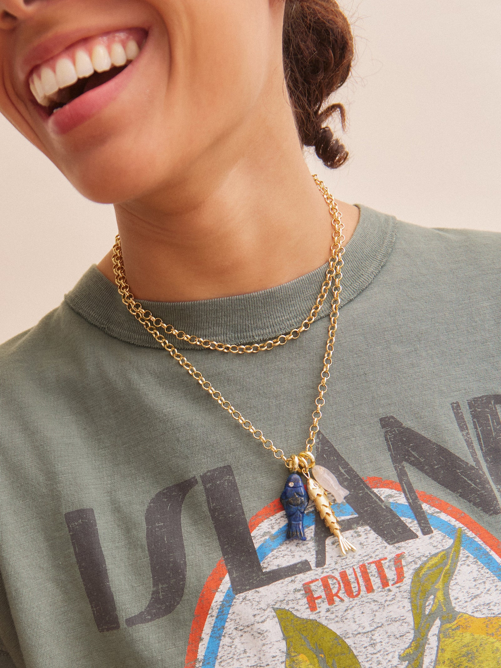 Lucky Catch Fish Charm Necklace - Gold | BaubleBar