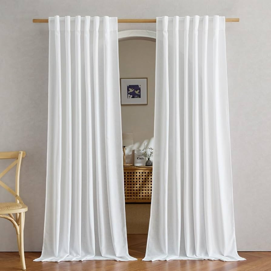 NICETOWN White Linen Curtains for Bedroom, Rod Pocket & Back Tab Thick Flax Window Treatments Pri... | Amazon (US)