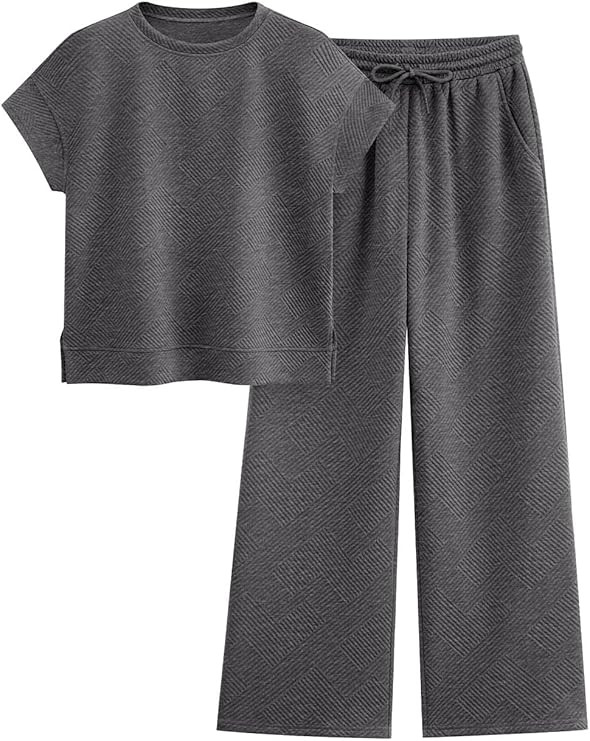 PRETTYGARDEN 2 Piece Outfits For Women Casual Tracksuit Short Sleeve Tops And Wide Leg Long Pants... | Amazon (US)