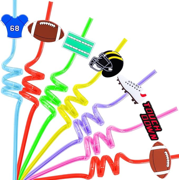 24Pcs Football Party Favors Straws Reuseable Football Design Straws for Kids Teen Boys Girls Birt... | Amazon (US)