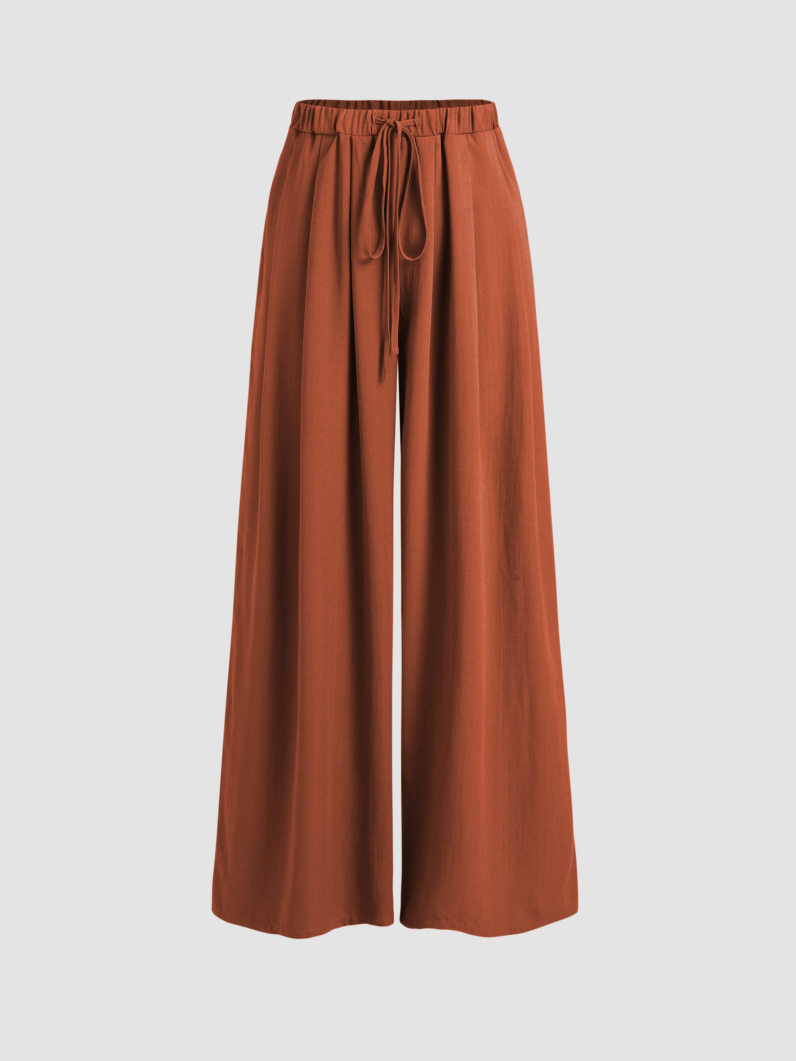 Woven Drawstring Pull-On Wide Leg Pant  For Daily Casual | Cider