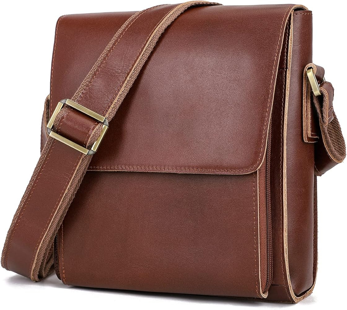 Augus Leather Messenger Shoulder Crossbody Bag for Men Work Business Vintage Magnetic Buckle Big ... | Amazon (US)