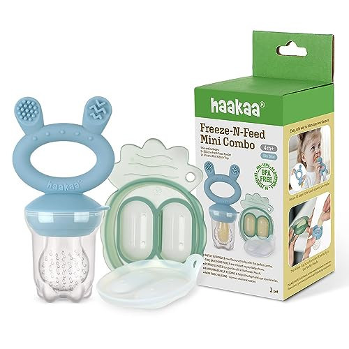 Haakaa Freeze-N-Feed Mini Combo – Baby Feeder – Silicone Nibble Tray – Breastmilk Popsicle Mold - Ideal for Self-Feeding & Teething Relief – 100% Food-Grade Silicone (Sky Blue) | Amazon (US)