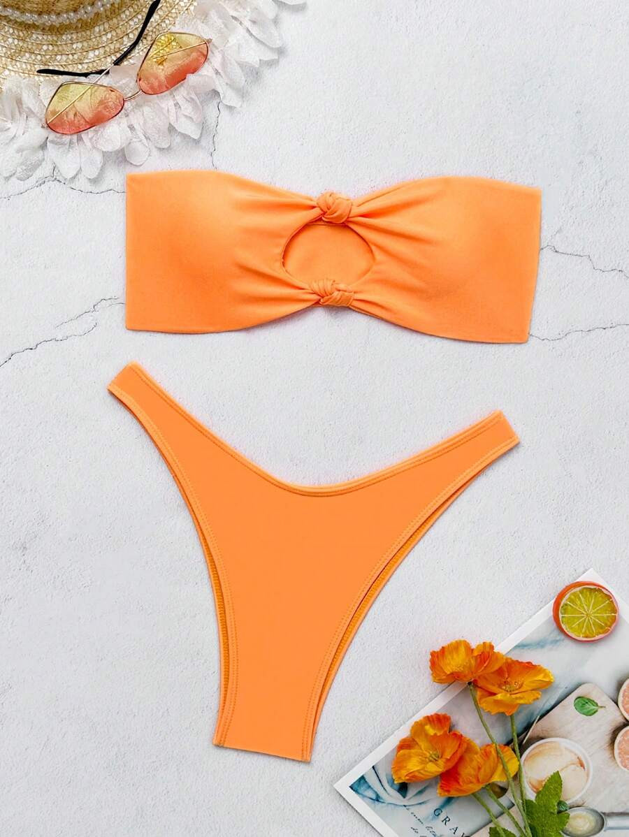 SHEIN Swim Summer Beach Cut Out Bandeau Bikini Set Bathing Suit, Great For Summer Beach Vacation | SHEIN